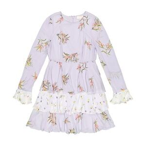 TVF for Diane Von Furstenberg Snowdrop Tiered Chiffon Dress, S, Lavender Floral